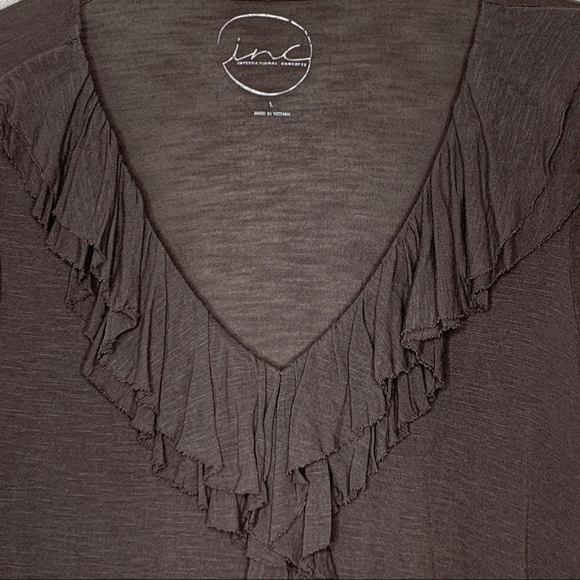 MACY'S INC INTERNATIONAL CONCEPTS Blouse  Peasant style Ruffles Dark gray - Picture 3 of 4